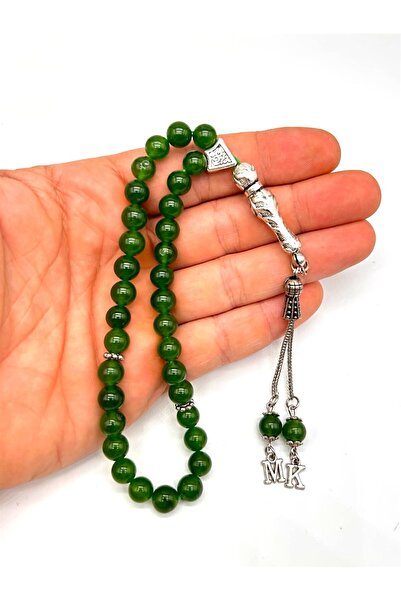 Hediyelik Kişiye Özel Doğal Yeşim Taşı Tesbih Gümüş Kaplama 8 Mm Şans Ve Huzur Getiren Doğal Taş