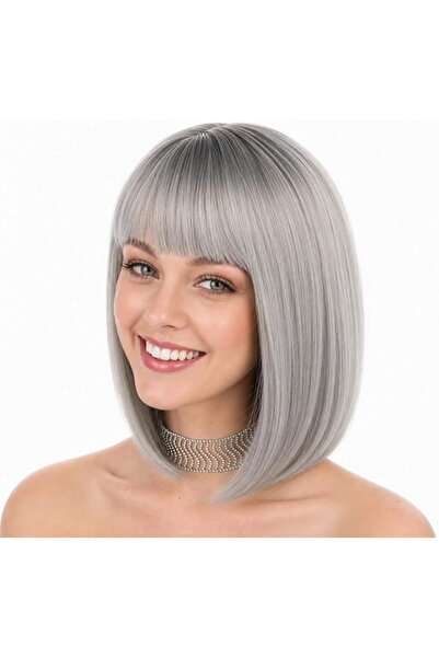 eNilecor Short Bob Hair Wigs 12" Straight with Flat Bangs Synthetic Colorful ...