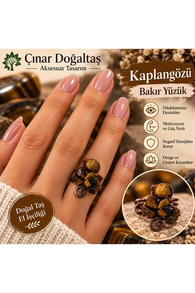 Genel Markalar Kaplangözü Doğal Taş Bakır Ayarlanabilir Yüzük – Kadın El Yapı...