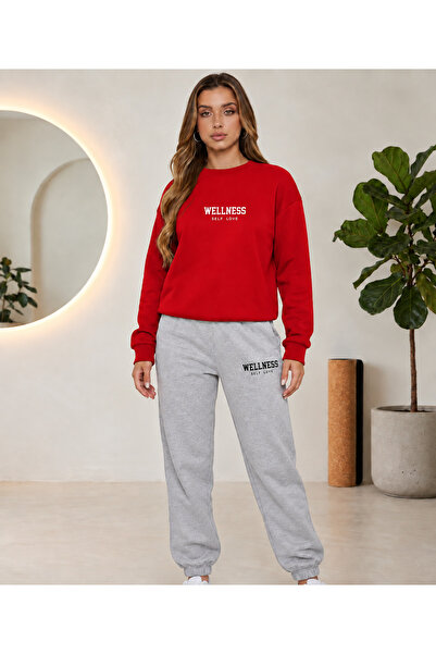 CLOTHES33 Set de trening cu guler rotund, 2 piese, model unisex pentru femei/...