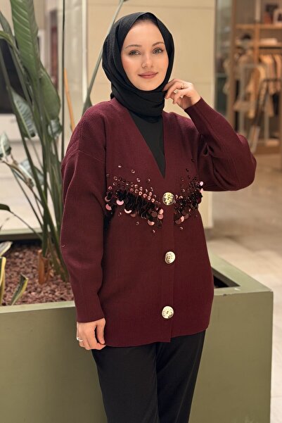 FUAT GÜRSEN Fuat Gürşen Money Sequin Embroidered Front Buttoned Knitwear Card...