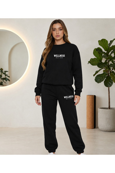 CLOTHES33 Set de trening cu guler rotund, 2 piese, model unisex pentru femei/...