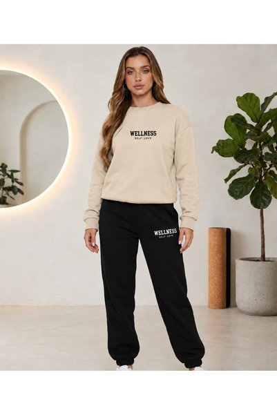 CLOTHES33 Set de trening cu guler rotund, 2 piese, model unisex pentru femei/...