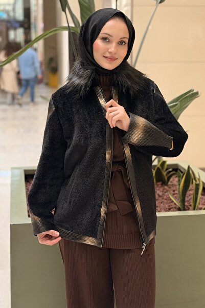 Matex Plush Coat with Python Pattern Detail
