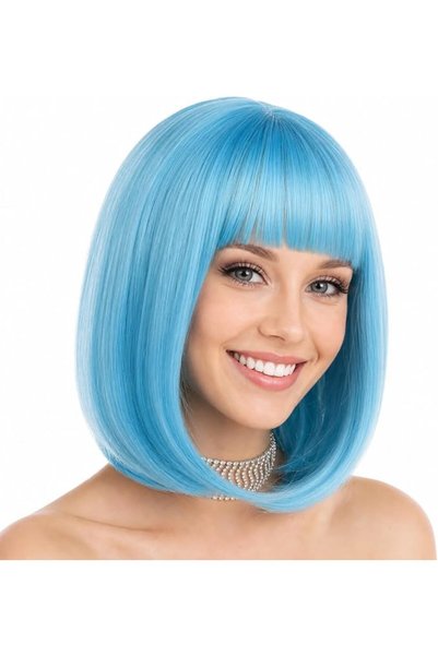 eNilecor Short Brown Bob Wigs 12" Straight with Flat Bangs Synthetic Colorful...