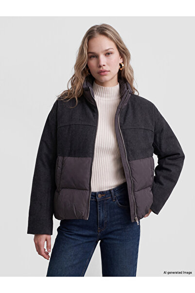 LC Waikiki Alita City Lcw Vision Anthracite High Collar Oversize Women's Puff...