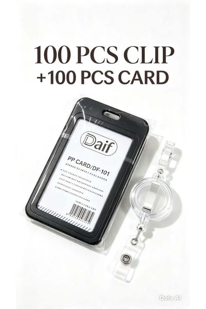 Generic Long Black Pocket Card 100Pcs +100 Vertical Pocket Card Black 100 Pcs + 100 Pcs Retractable Clip