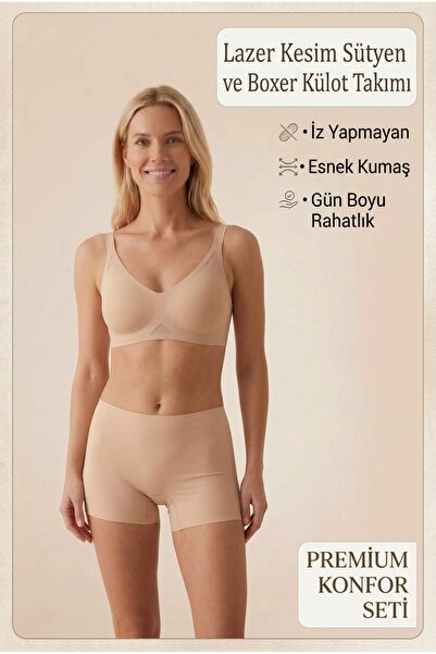 NurPeri İç Giyim Women's Laser Cut Seamless Bra Panty Set - Flexible Non-Mark...