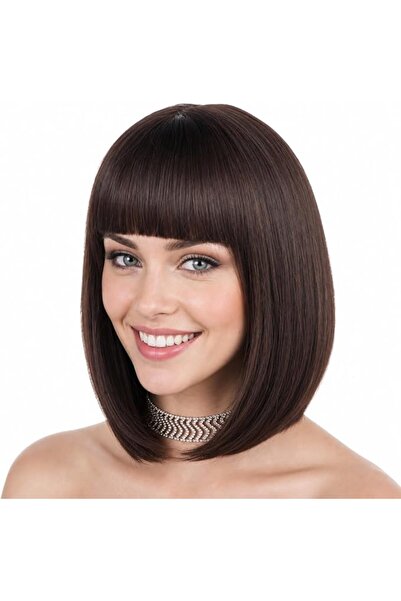 eNilecor Short Bob Hair Wigs 12" Straight with Flat Bangs Synthetic Colorful ...