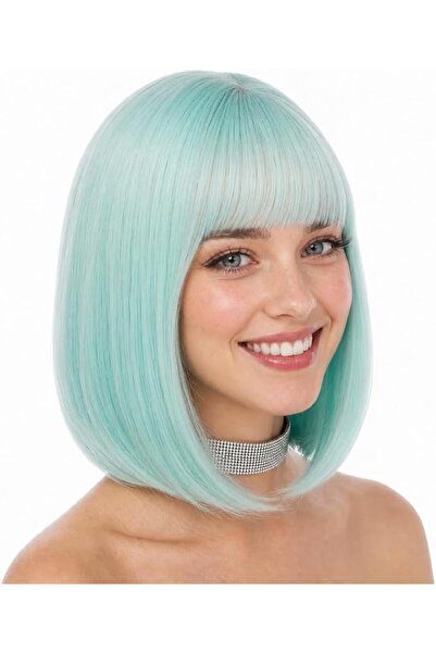 eNilecor Short Bob Hair Wigs 12" Straight with Flat Bangs Synthetic Colorful ...
