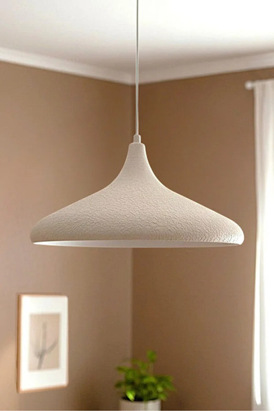 FKLIGHT MAVİER Dokulu Krem Metal Tekli Sarkıt Avize 35 cm E27 Yemek Masası Üs...