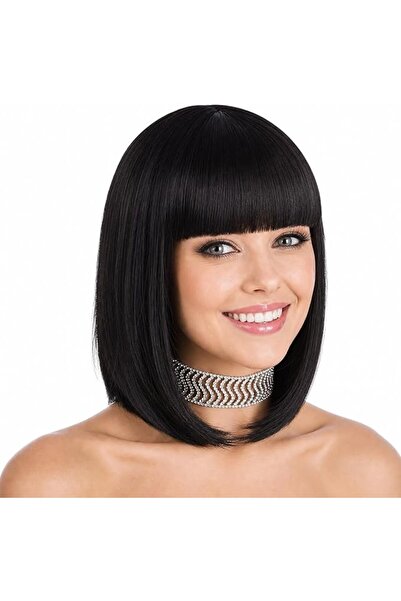 eNilecor Short Bob Hair Wigs 12" Straight with Flat Bangs Synthetic Colorful ...