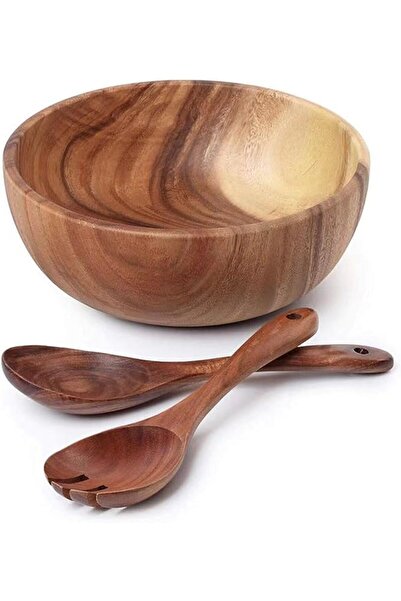 jaffiust Acacia wood salad bowl set, salad bowl, salad spoon, salad fork, 3 p...