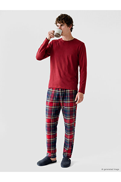 LC Waikiki Rmz Gi̇yi̇m Farkiyla Standard Fit Checkered Embroidered Men's Paja...