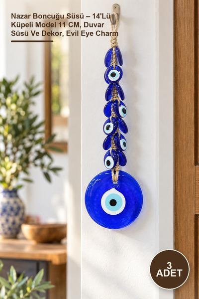 Yenilig 3 Adet Nazar Boncuğu Süsü – 14'Lü Küpeli Model 11 CM, Duvar Süsü Ve Dekor, Evil Eye Charm