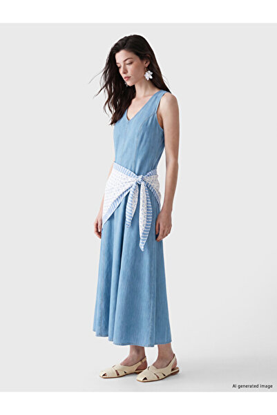 LC Waikiki V Planting Waist Jean Dress with Scarf for Style Enthusiasts from ...