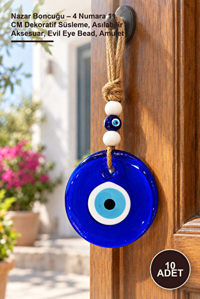 10 Adet Nazar Boncuğu – 4 Numara 11 CM Dekoratif Süsleme, Asılabilir Aksesuar, Evil Eye Bead, Amulet