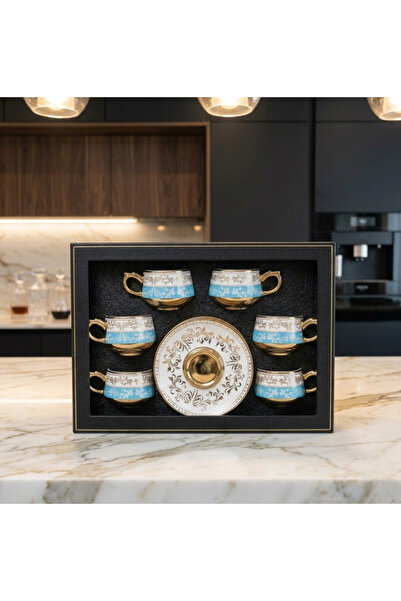 Generic Brand Turkish Coffee Cup Set (6 Coffee Cups - 6 Saucers) Sky Blue Cer...