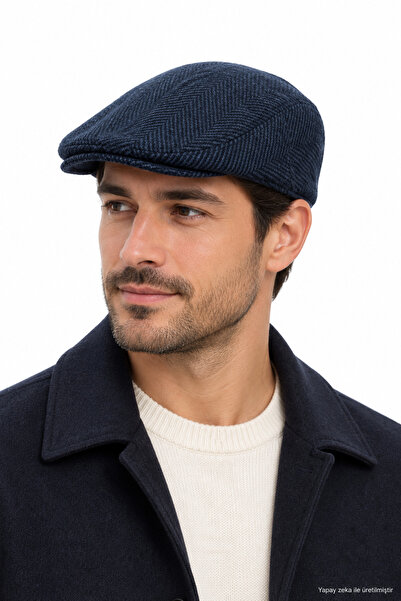ZERAMİNE Men's Winter Cap Herringbone Patterned London Model Hat Classic Flat...