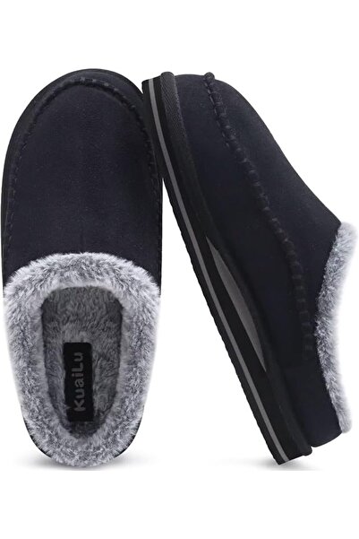 GENERAL KuaiLu Mens Orthopedic Slippers Arch Support Suede Plush Fluff Home S...