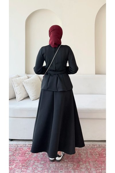 RFK Butik Women's Waist Tie Detailed Scuba Skirt Set - Black