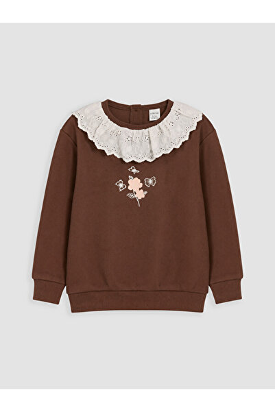 LC Waikiki Rmz Gi̇yi̇m Farkli Ruffled Embroidered Girls' Sweatshirt