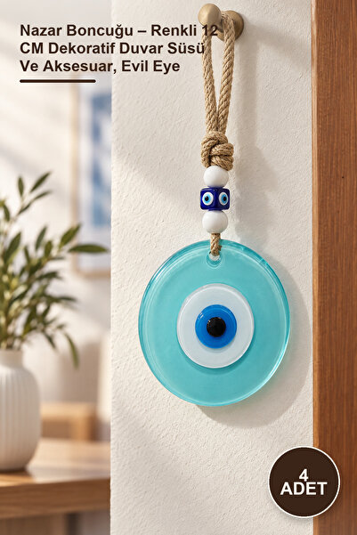 4 Adet Nazar Boncuğu – Renkli 12 CM Dekoratif Duvar Süsü Ve Aksesuar, Evil Eye