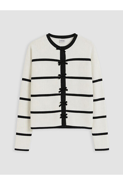 LC Waikiki Rmz Gi̇yi̇m Farkiyla Girls' Knitwear Cardigan with Bow Detail