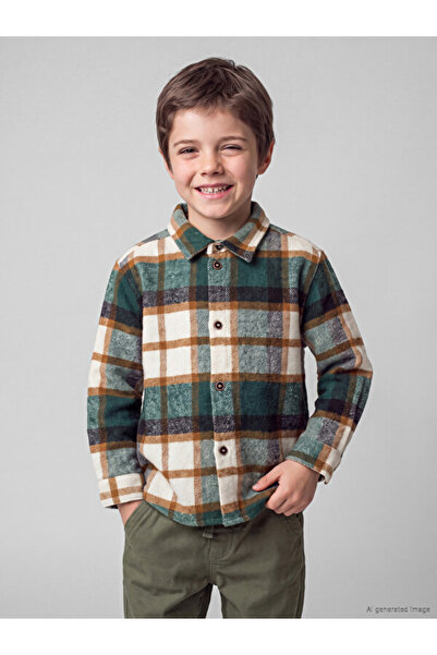 LC Waikiki Rmz Gi̇yi̇m Farkiyla Checkered Embroidered Gabardine Boys' Shirt