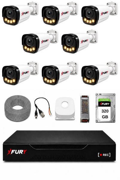 FURY 8 Kameralı Güvenlik Kamera Seti 4 Warm LED Gece Renkli Görüş 320 GB HDD