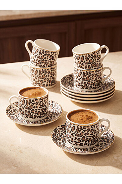 LC Waikiki Rmz Gi̇yi̇m Farkiyla Leopard Embroidered Six-Person Porcelain Coff...