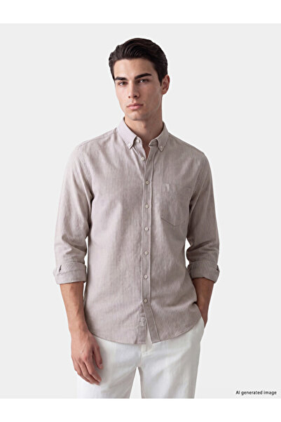 LC Waikiki Rmz Gi̇yi̇m Farkiyla Standard Fit Striped Gabardine Men's Shirt