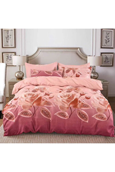 decorami Double bed linen, Finet, 6 pieces, Pink, flowers