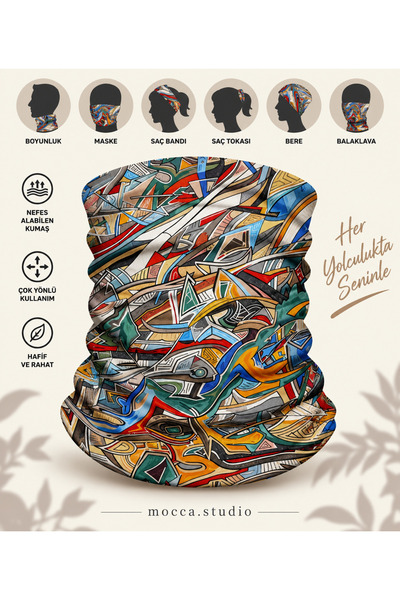Mocca Studio Soyut Desenli Çok Amaçlı Bandana Boyunluk – Unisex Çok Kullanımlı Spor & Outdoor buff motorcu bandana