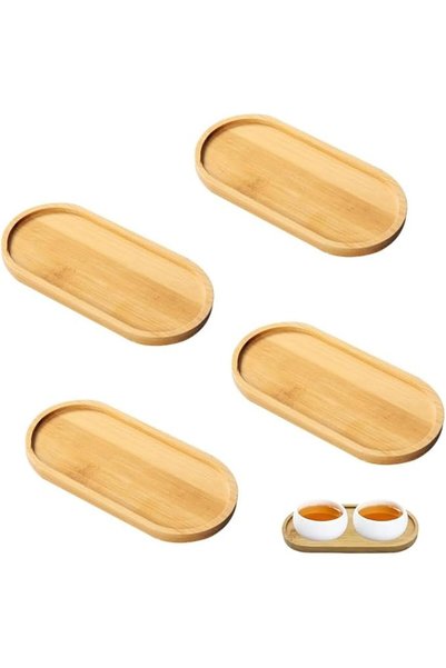 GENERAL Boydno Bamboo Small Tray, Pack of 4 Oval Wooden Trays, Wood Serving P...