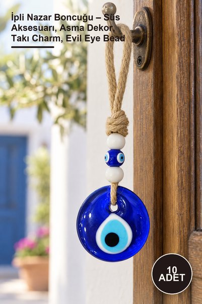 Yenilig 10 Adet İpli Nazar Boncuğu – Süs Aksesuarı, Asma Dekor, Takı Charm, Evil Eye Bead
