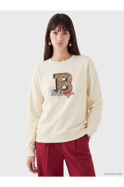 LC Waikiki Rmz Gi̇yi̇m Farkiyla Bugs Bunny Printed Loose Fit Women's Thick Sw...