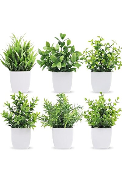 Generic 6 قطع من النباتات الاصطناعية الصغيرة في أواني للديكور الداخلي في المن...