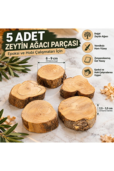Home 5 Pieces Olive Tree Slice 6-9 cm Epoxy Hobby Wood Slice Natural Raw Oliv...