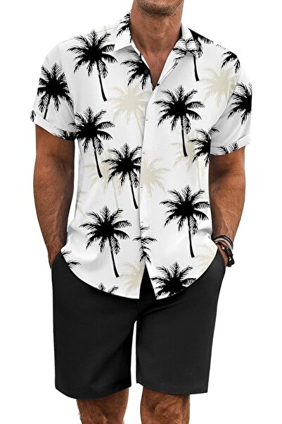COOFANDY Men's Summer Beach Outfits 2 Piece Short Sleeve Shirts and Shorts Va...