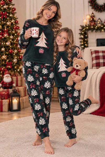 pijamino Mother Daughter Matching Christmas Pattern Long Sleeve Winter Fleece Pajamas Set