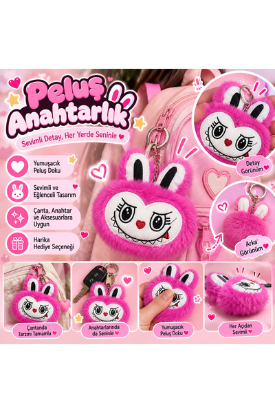 Peluş Tavşan Anahtarlık Sevimli Yumuşak Çanta Aksesuarı Anahtarlık Peluş Süs Hediye-Labubu
