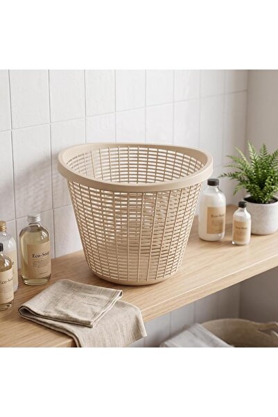Plasticna Round Plastic Ventilated Laundry and Storage Basket (White)