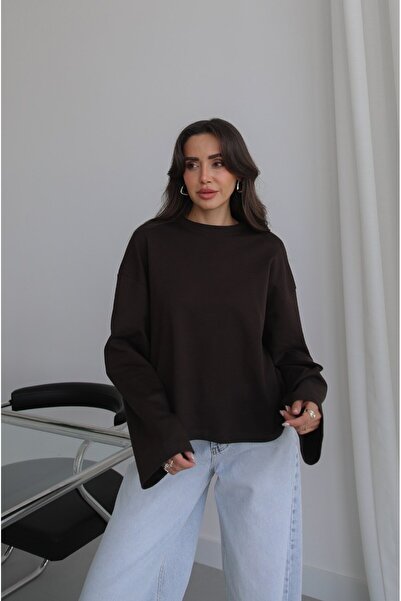 Havoş Brown Spanish Sleeve Basic Sweatshirt