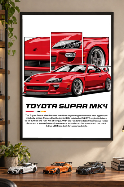 Kessy Home Studio Toyota Supra MK4 Siyah Çerçeveli Araba Tablosu Genç Odası F...