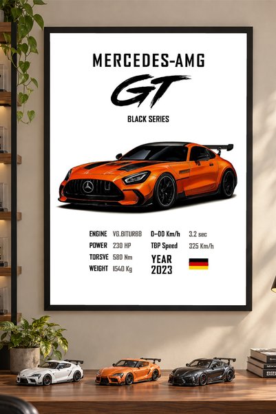 Kessy Home Studio Mercedes AMG GT Siyah Çerçeveli Araba Tablosu Genç Odası Fi...