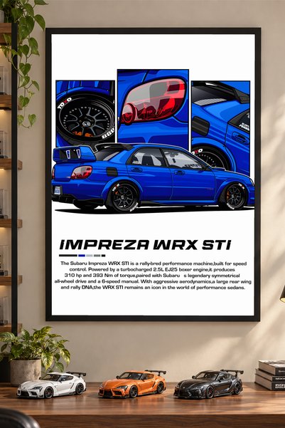 Kessy Home Studio Subaru Impreza WRX STI Siyah Çerçeveli Araba Tablosu Genç O...