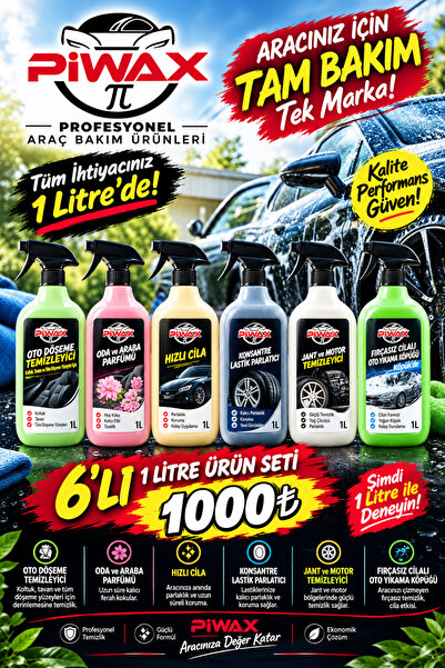 Piwax 6'lı 1 Litre Profesyonel Oto Bakım Seti – 6 Litre