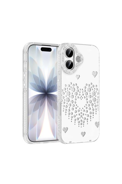 Başkenttekno iPhone 17 Compatible Heart Sparkling Drop Stone Transparent Edge...
