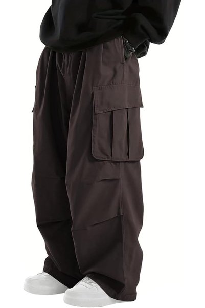 GENERAL Men's Baggy Cargo Pants Elastic Drawstring Parachute Cargo Pants Casu...